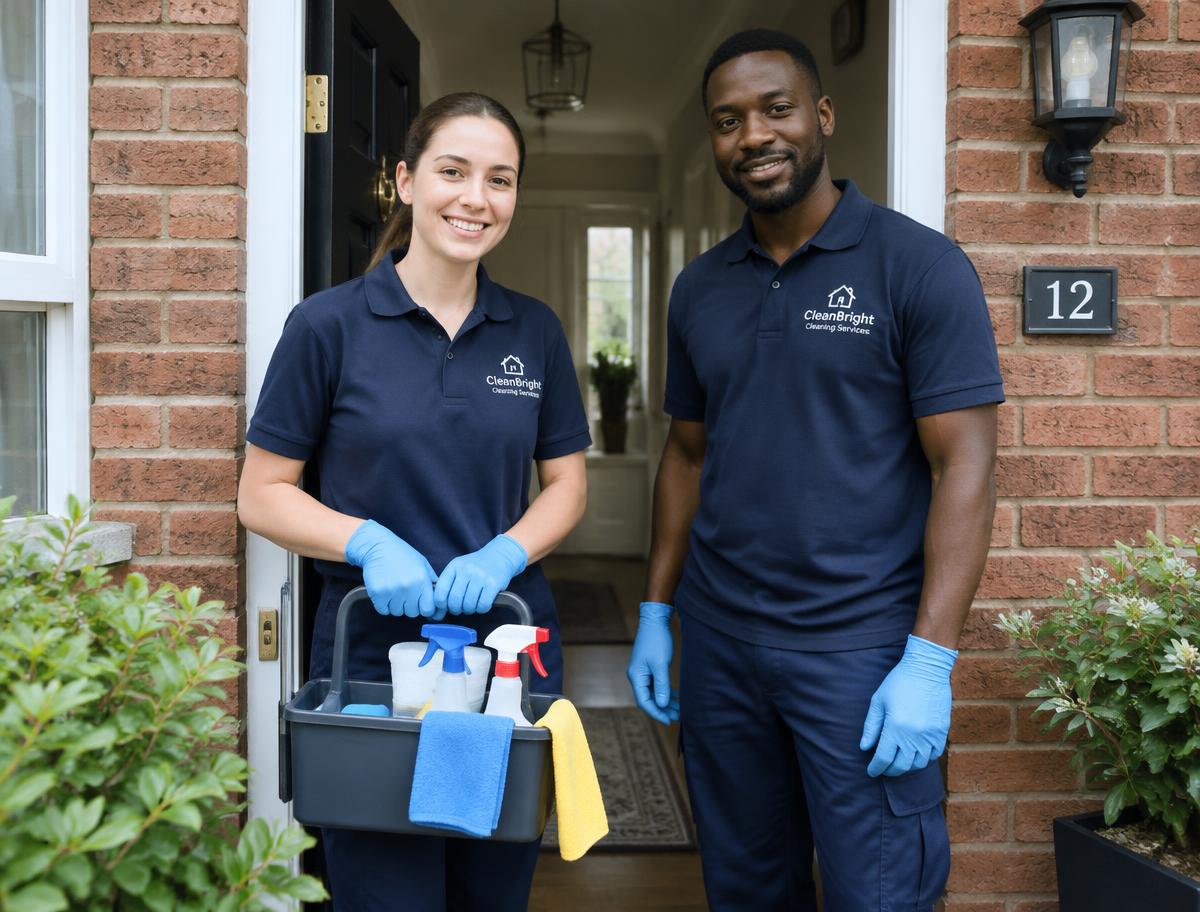 Two Tidy Base cleaners arriving at a home in Coventry